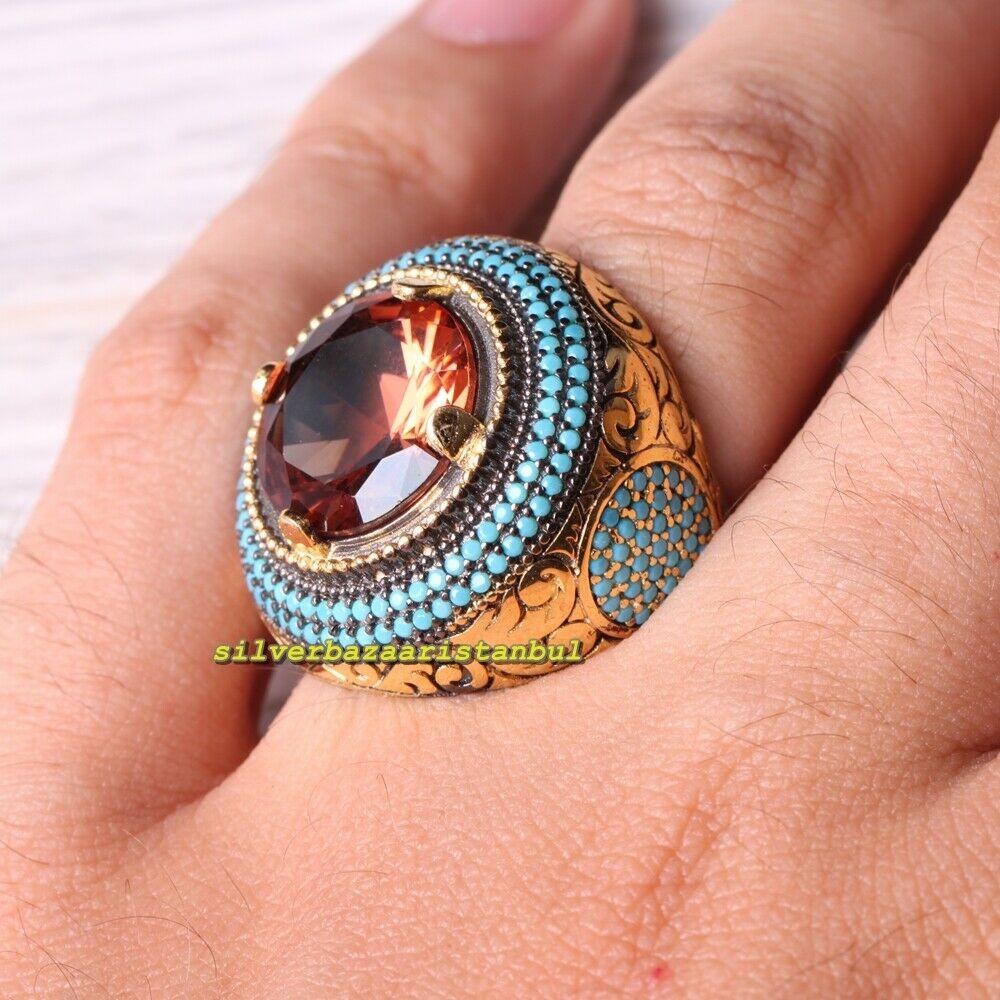 925 Sterling Silver Round Alexandrite Color Changing Stone Mens Ring silverbazaaristanbul