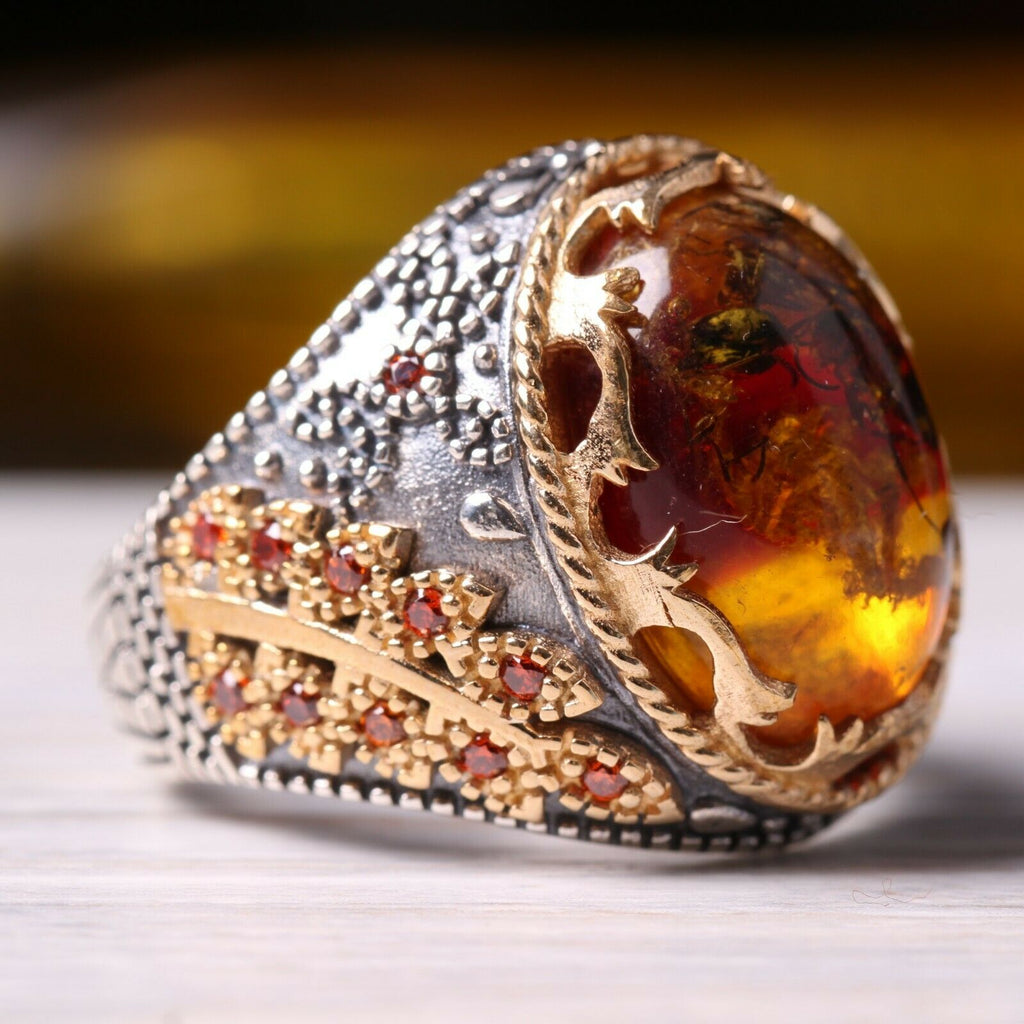 Amber fossil ring sales