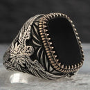 Exclusive 925 Sterling Silver Eagle Style Onyx Stone Mens Ring silverbazaaristanbul