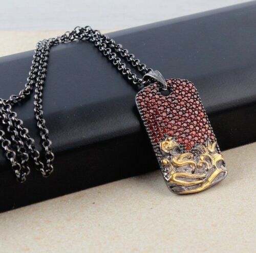 Luxury Ruby Stone 925 Sterling Silver Mens Necklace