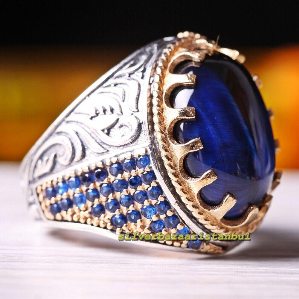 Sterling Silver Blue Sapphire Dragon & Tiger Ring (sku: 3310 Sterling Silver Blue Sapphire Dragon & Tiger Ring (sku: 3310