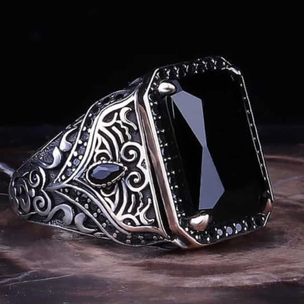 Stylish Black Onyx Stone 925 Sterling Silver Handmade Mens Ring