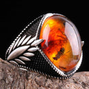 925 Sterling Silver Ant Fossil Amber Stone Nice Mens Ring silverbazaaristanbul 