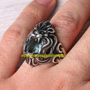 925 Sterling Silver Aquamarine Stone Angry King Lion Mens Ring silverbazaaristanbul 