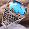 925 Sterling Silver Aquamarine Stone King Crown Mens Ring silverbazaaristanbul 