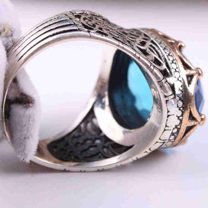 925 Sterling Silver Aquamarine Stone King Crown Mens Ring silverbazaaristanbul 