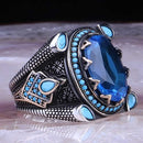 925 Sterling Silver Attractive Aquamarine Stone Elegant Mens Ring silverbazaaristanbul 