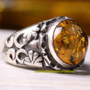 925 Sterling Silver Authentic Natural Yellow Amber Stone Mens Ring silverbazaaristanbul 