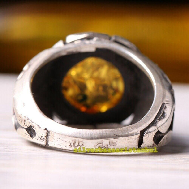 925 Sterling Silver Authentic Natural Yellow Amber Stone Mens Ring silverbazaaristanbul 