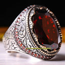 925 Sterling Silver Authentic Ruby and Citrine Stone Mens Ring silverbazaaristanbul 