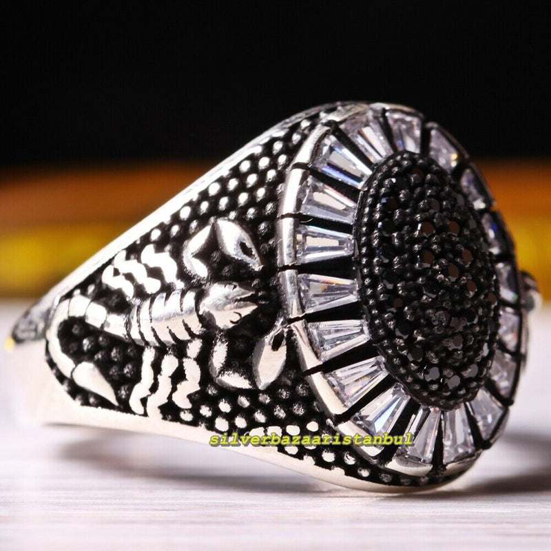 925 Sterling Silver Black Onyx and Zircon Stone Scorpion Mens Ring silverbazaaristanbul 