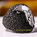 925 Sterling Silver Black Onyx Stone Angry Eagle Style Mens Ring silverbazaaristanbul 