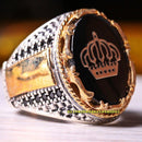925 Sterling Silver Black Onyx Stone Crown Luxury Mens Ring silverbazaaristanbul 