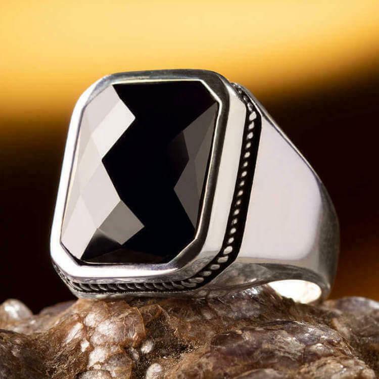 925 Sterling Silver Black Onyx Stone High Quality Mens Ring silverbazaaristanbul 