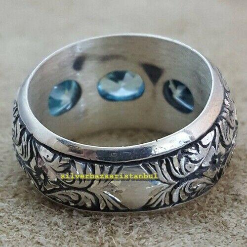 925 Sterling Silver Bright Aquamarine Elegant Mens Ring silverbazaaristanbul 
