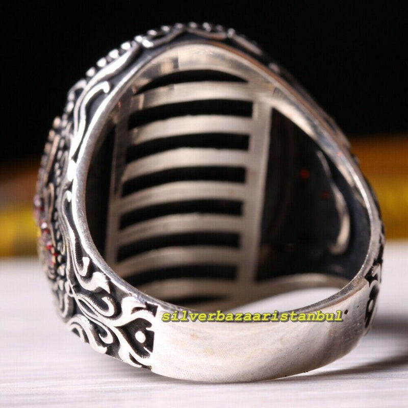 925 Sterling Silver Citrine and Agate Aqeeq Stone Mens Ring silverbazaaristanbul 
