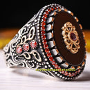 925 Sterling Silver Citrine and Agate Aqeeq Stone Mens Ring silverbazaaristanbul 