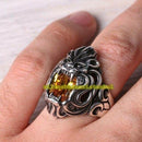 925 Sterling Silver Citrine Stone Angry King Lion Mens Ring silverbazaaristanbul 