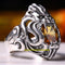 925 Sterling Silver Citrine Stone Angry King Lion Mens Ring silverbazaaristanbul 