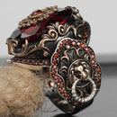 925 Sterling Silver Clear Ruby Stone Lion Mens Ring silverbazaaristanbul 