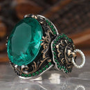 925 Sterling Silver Clear Tourmaline Stone Lion Mens Ring silverbazaaristanbul 