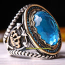 925 Sterling Silver Crown of a King Aquamarine Stone Mens Ring silverbazaaristanbul 