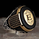 925 Sterling Silver Customizable Onyx Stone Letter Mens Ring silverbazaaristanbul 