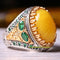 925 Sterling Silver Different Yellow Agate and Emerald Stone Mens Ring silverbazaaristanbul 