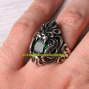 925 Sterling Silver Emerald Stone Angry King Lion Mens Ring silverbazaaristanbul 