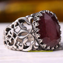925 Sterling Silver Facet Cut Natural Ruby Red Stone Mens Ring silverbazaaristanbul 