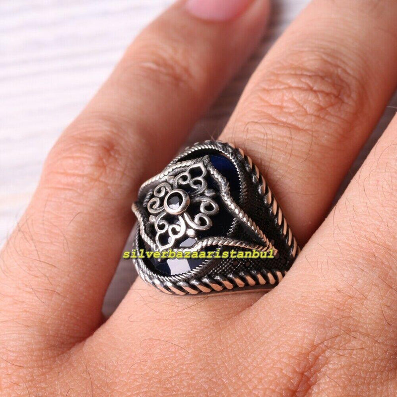 925 Sterling Silver Faceted Onyx Stone Mens Ring silverbazaaristanbul 