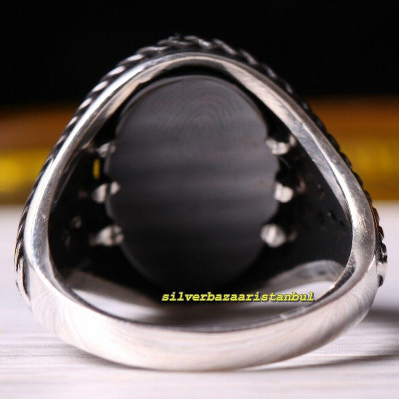 925 Sterling Silver Faceted Onyx Stone Mens Ring silverbazaaristanbul 
