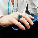 925 Sterling Silver Flashy Aquamarine Stone Mens Ring silverbazaaristanbul 