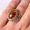 925 Sterling Silver Fossil Amber and Orange Citrine Stone Mens Ring silverbazaaristanbul 