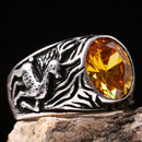 925 Sterling Silver Gazelle Style Yellow Citrine Stone Mens Ring silverbazaaristanbul 
