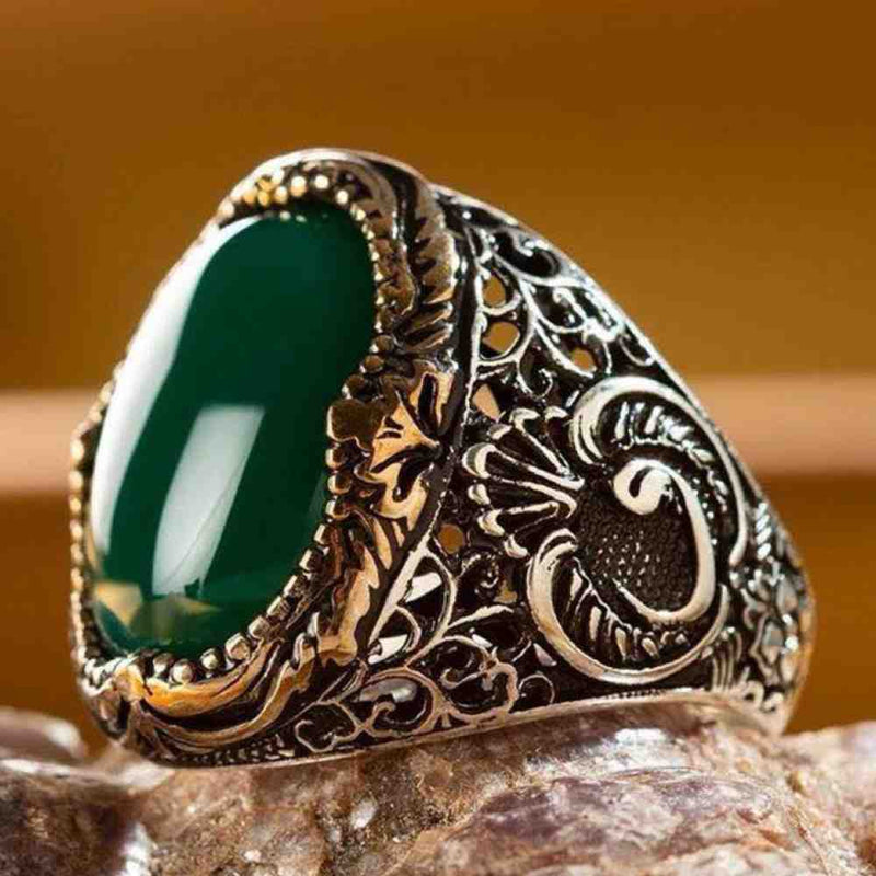 925 Sterling Silver Green Agate Aqeeq Best Mens Ring silverbazaaristanbul 