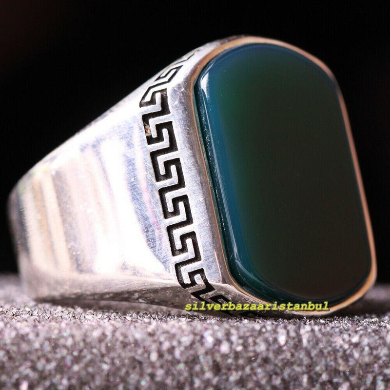 Green Agate Stone Mens Ring, 925 Sterling Silver, Handmade Silver, Green  Stone Ring, Yemeni Stone Ring, Emerald Ring, Gift Ring,ottoman Ring - Etsy  | Mens silver rings, Rings for men, Silver ring designs