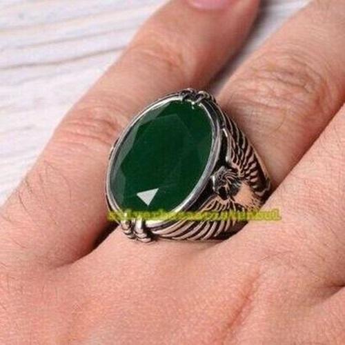 925 Sterling Silver Green Emerald Stone Luxury Eagle Mens Ring silverbazaaristanbul 