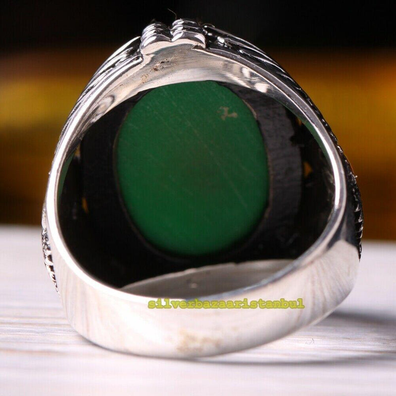925 Sterling Silver Green Emerald Stone Luxury Eagle Mens Ring silverbazaaristanbul 