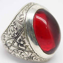 925 Sterling Silver Hand Engraved Ruby Stone Mens Ring silverbazaaristanbul 
