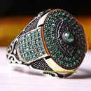 925 Sterling Silver Handmade Full Small Green Emerald Stone Mens Ring silverbazaaristanbul 