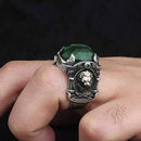 925 Sterling Silver Heavy Emerald Stone King Lion Mens Ring silverbazaaristanbul 