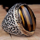 925 Sterling Silver Heavy Natural Tigers Eye Mens Ring silverbazaaristanbul 