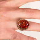 925 Sterling Silver Heavy Simple Amber Stone Mens Ring silverbazaaristanbul 