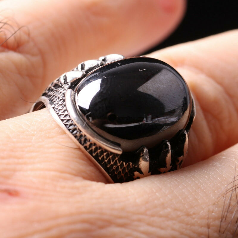 925 Sterling Silver Hooded Claw Onyx Stone Mens Ring silverbazaaristanbul 