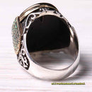 925 Sterling Silver Lion Style Agate and Emerald Mens Ring silverbazaaristanbul 