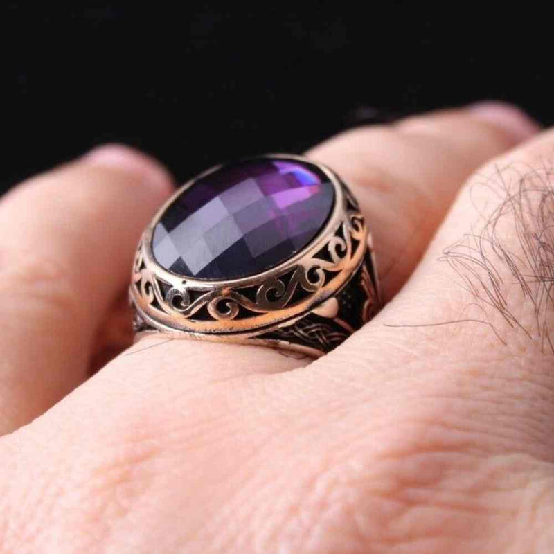 925 Sterling Silver Lux Purple Amethyst Stone Mens ing silverbazaaristanbul 