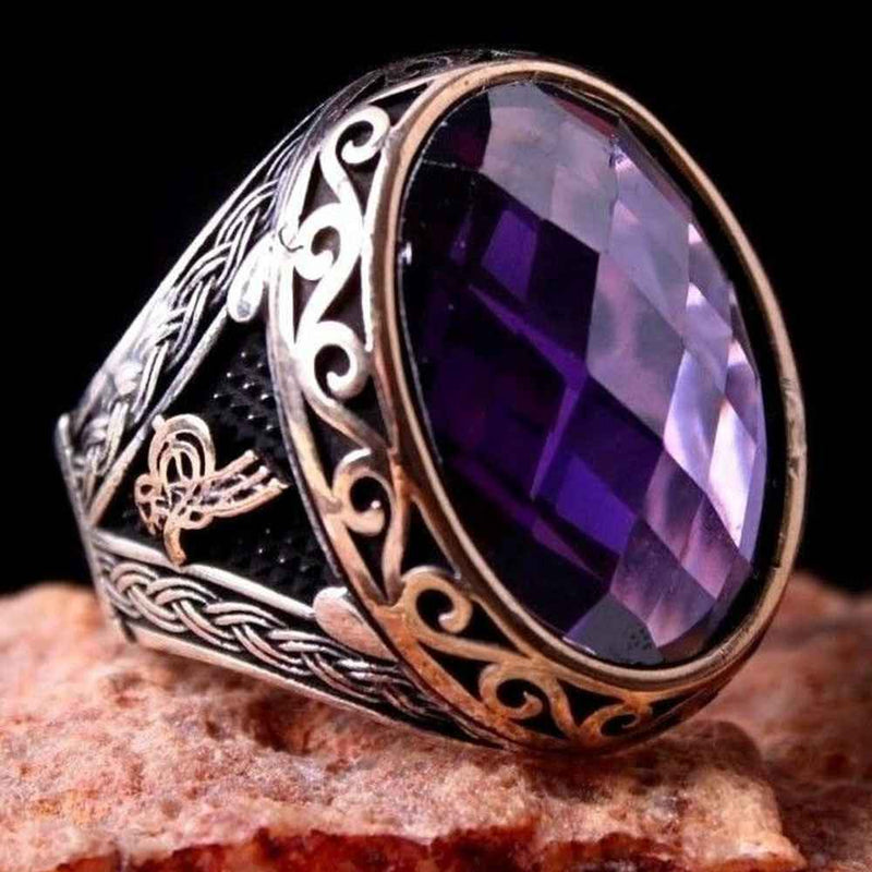 925 Sterling Silver Lux Purple Amethyst Stone Mens ing silverbazaaristanbul 