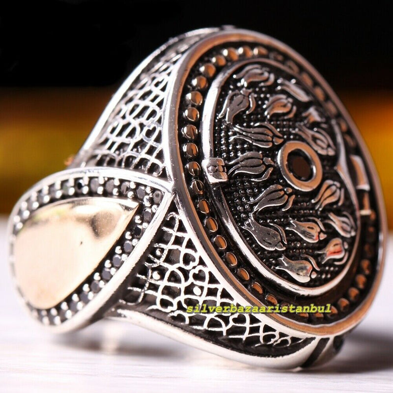 925 Sterling Silver Luxury Big Black Onyx Stone Mens Ring silverbazaaristanbul 