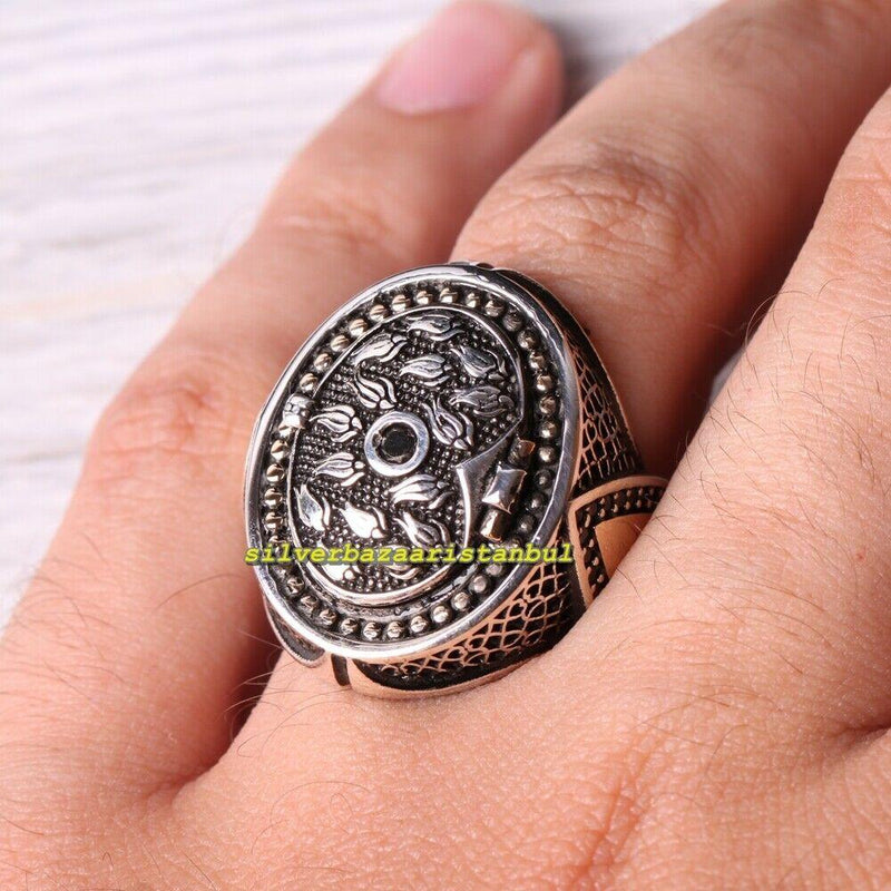 925 Sterling Silver Luxury Big Black Onyx Stone Mens Ring silverbazaaristanbul 